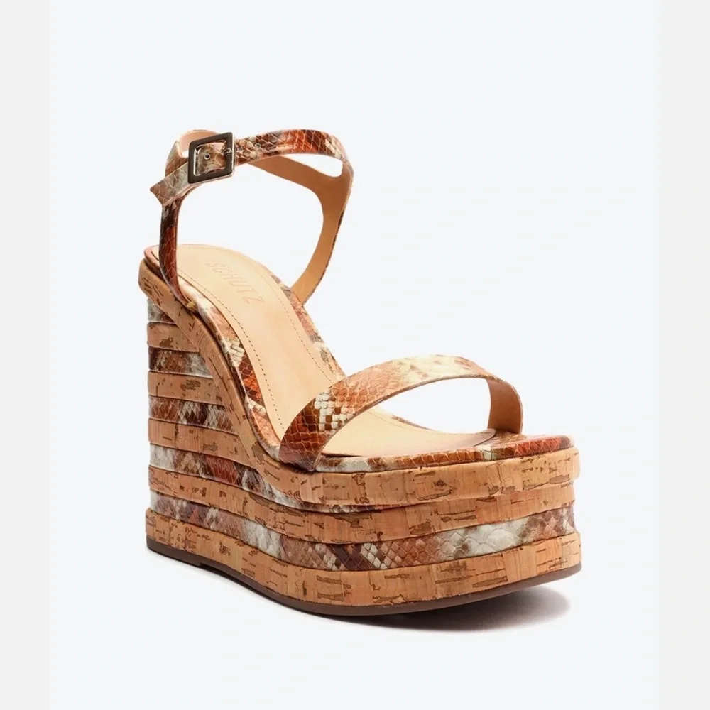 Schutz Snake Embossed Resort Platform Wedges